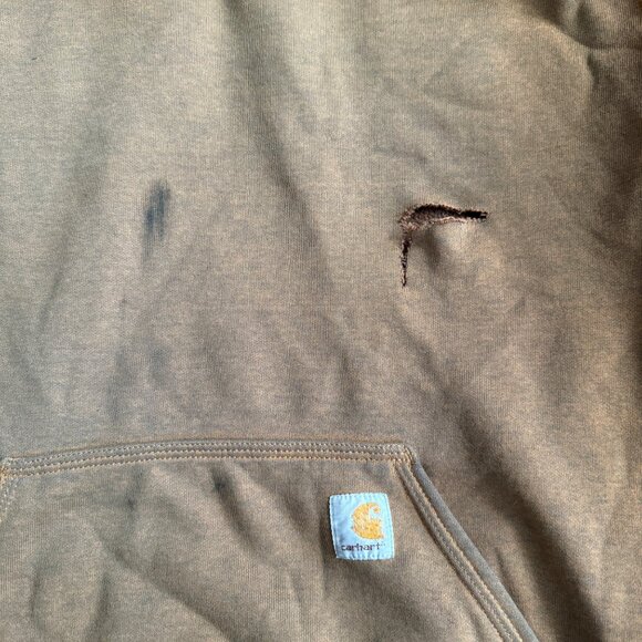 Carhartt Distressed Brown Hoodie 2XL Original Fit Mens Cotton/Polyester Blend - Picture 3 of 4